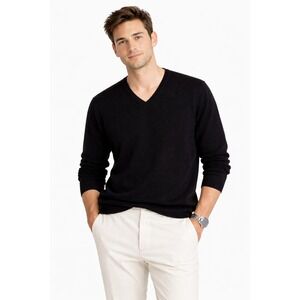 Neiman Marcus Cloud 100% Cashmere Black V-Neck Men's Pullover Sweater Large L